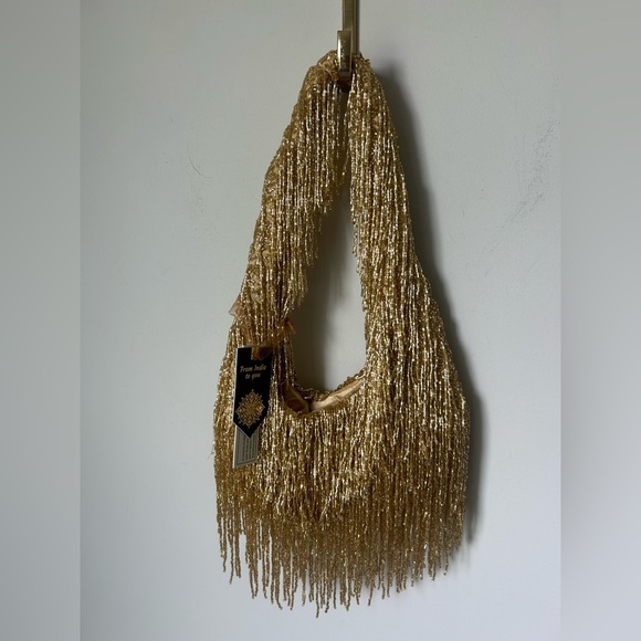 Viral Gold Beaded Fringe Shoulder Bag - Picture 1 of 4